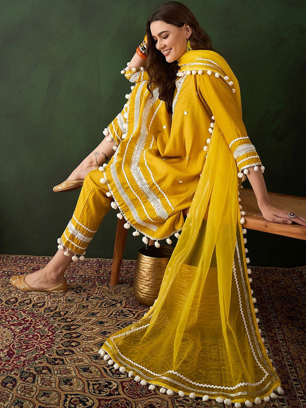 Embroidered Anarkali Kurta & Trousers With Dupatta