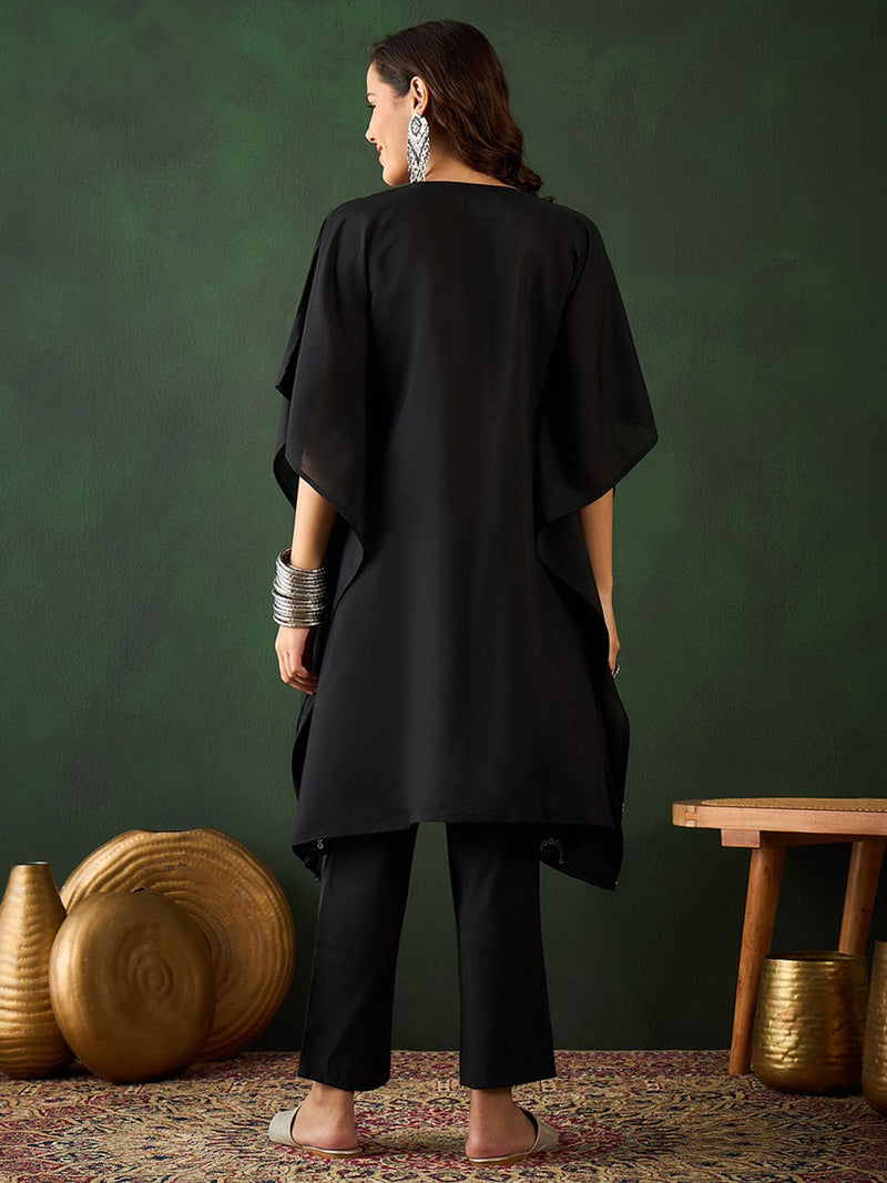 Geometric Embroidered & Mirror Work Kaftan Kurta With Trouser