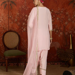 Pink Embroidered Straight Kurta With Farsi Salwar & Dupatta