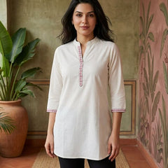 Black Floral Embroidered Straight Short Kurti