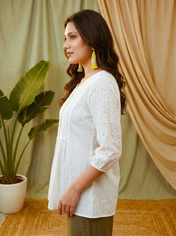 Ethnic Motifs Yoke Design Pure Cotton Short Kurti