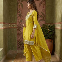 Pink Ethnic Motif Embroidered Kurta With Top & Trouser & Dupatta