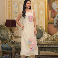Pure Cotton Embroidered Shoulder Strap Kurta With Pant & Dupatta Kurta Set