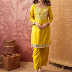 Floral Embroidered & Sequinned Straight Kurta With Trouser & Dupatta Kurta Set