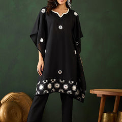 Geometric Embroidered & Mirror Work Kaftan Kurta With Trouser
