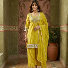 Pink Ethnic Motif Embroidered Kurta With Top & Trouser & Dupatta