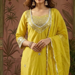 Pink Ethnic Motif Embroidered Kurta With Top & Trouser & Dupatta