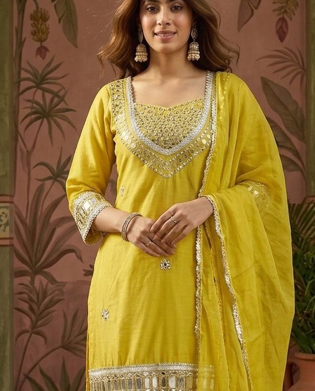 Pink Ethnic Motif Embroidered Kurta With Top & Trouser & Dupatta