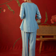 Embroidered V-Neck Tunic With Trouser Co-Ords Set