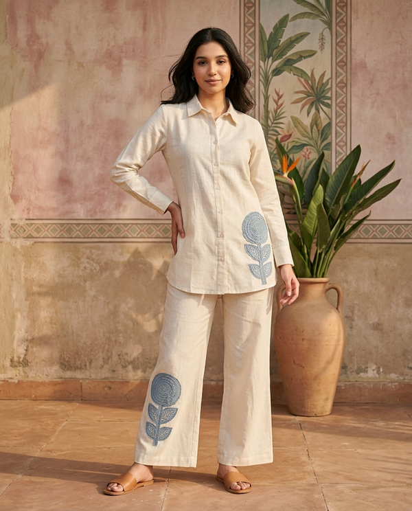 Floral Embroidered Tunic With & Trousers