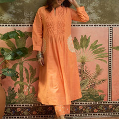 Floral Embroidered Thread Work A-Line Kurta With Trousers
