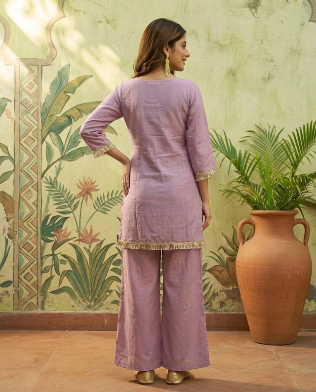 Floral Embroidered & Mirror Work Tunic With & Trouser