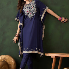 Geometric Embroidered & Mirror Work Kaftan Kurta With Trouser