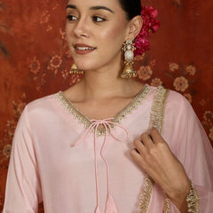 Pink Embroidered Straight Kurta With Farsi Salwar & Dupatta