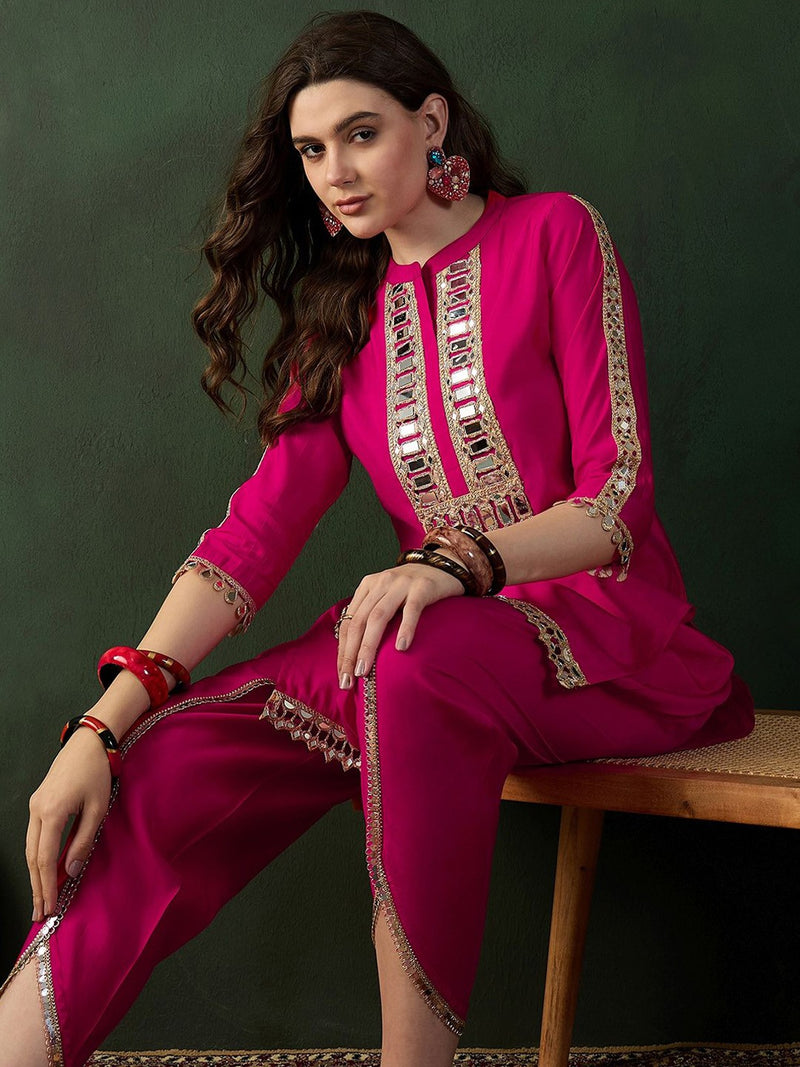 Embellished Mirror Work Tunic With Dhoti Pant Co-Ords