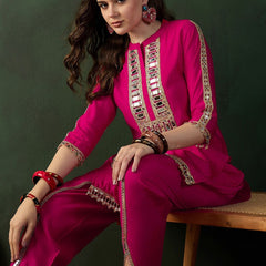 Embellished Mirror Work Tunic With Dhoti Pant Co-Ords