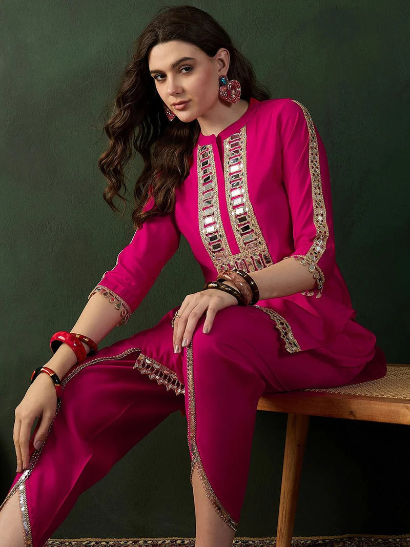 Embellished Mirror Work Tunic With Dhoti Pant Co-Ords