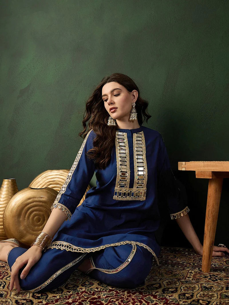 Embellished Mirror Work Tunic With Dhoti Pant Co-Ords