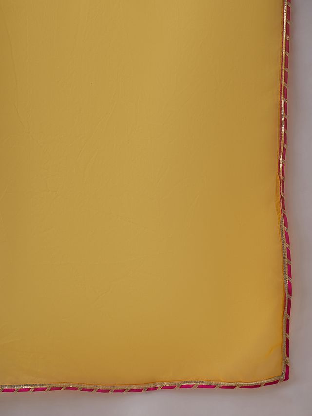 Mustard Ethnic Motif Embroidered Straight Kurta With Trouser & Dupatta Kurta Set