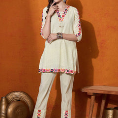 Abstract Embroidered Pure Cotton Top With Trouser Co-Ords