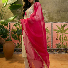 Floral Embroidered & Mirror Work Straight Kurta With & Trousers & Dupatta