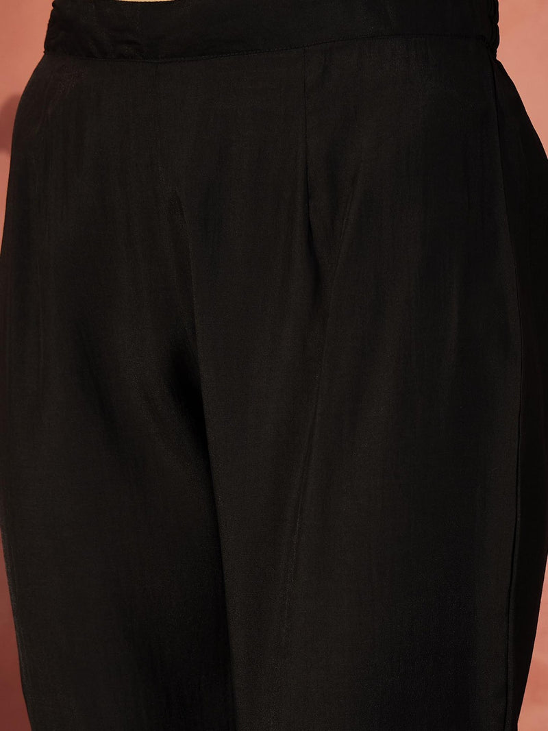 Black And White Mirror Work Round Neck Tunic With Trousers