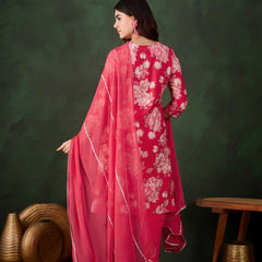 Floral Embroidered Round Neck Kurta With Dhoti Pants And Dupatta