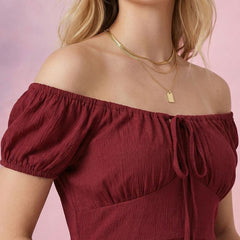 Maroon Off-Shoulder A-Line Midi Dress