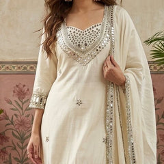 Pink Ethnic Motif Embroidered Kurta With Top & Trouser & Dupatta