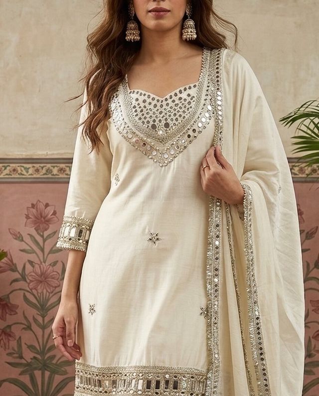 Pink Ethnic Motif Embroidered Kurta With Top & Trouser & Dupatta
