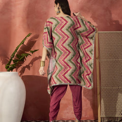 Chevron Printed Mirror Work V-Neck Kaftan Kurta Set