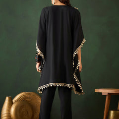 Embroidered  V-Neck Mirror work Kaftan With Trousers