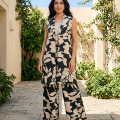 Printed Pure Cotton Shrug Crop Top & Palazzos Co-Ords
