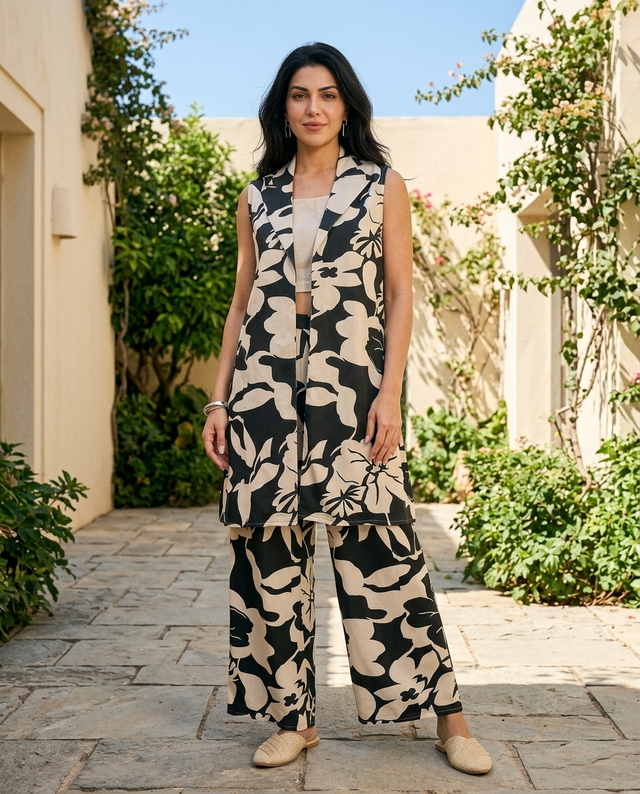 Printed Pure Cotton Shrug Crop Top & Palazzos Co-Ords