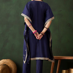 Geometric Embroidered & Mirror Work Kaftan Kurta With Trouser