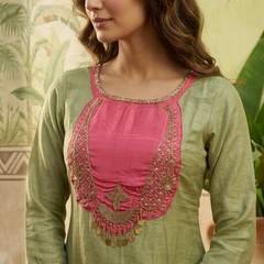Floral Embroidered & Mirror Work Tunic With & Trouser