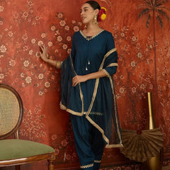 Pink Embroidered Straight Kurta With Farsi Salwar & Dupatta