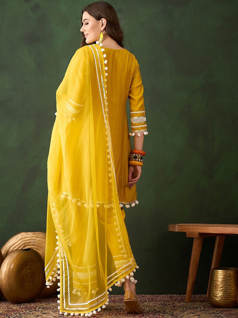 Paisley Embroidered  Anarkali Kurta & Trousers With Dupatta