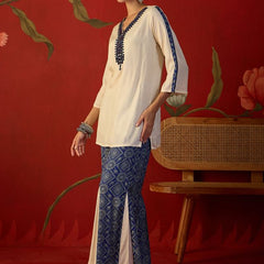 Floral Embroidered Tunic With Printed Palazzo Co-Ords Set