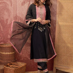 Floral Embroidered Straighte Kurta With Trouser & Dupatta  Kurta Set