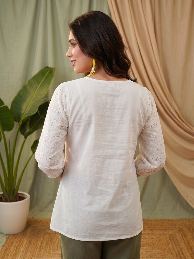 Ethnic Motifs Yoke Design Pure Cotton Short Kurti
