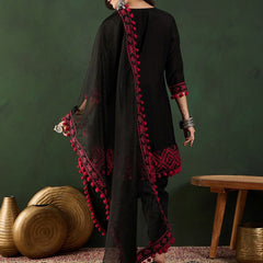 Floral Printed Mirror Work Pure Cotton Kurta With Dhoti Pant & Dupatta
