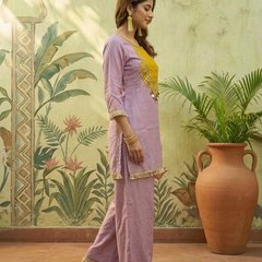 Floral Embroidered & Mirror Work Tunic With & Trouser