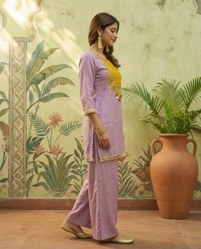 Floral Embroidered & Mirror Work Tunic With & Trouser