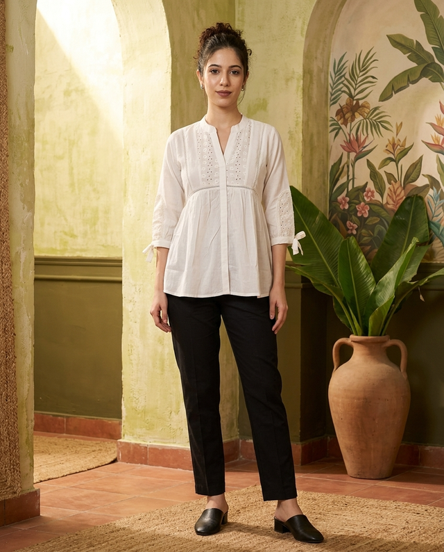 Ethnic Motifs Yoke Design Pure Cotton Short Kurti