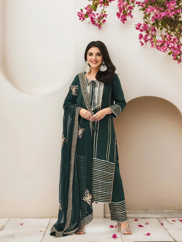 Ethnic Motifs Embroidered Gotta Patti Kurta with Trousers & DupattaKurta Set