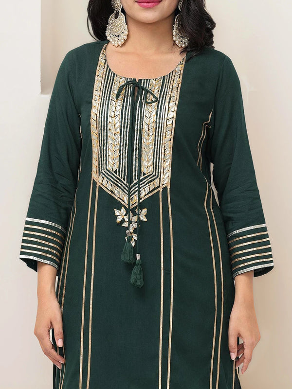 Ethnic Motifs Embroidered Gotta Patti Kurta with Trousers & DupattaKurta Set