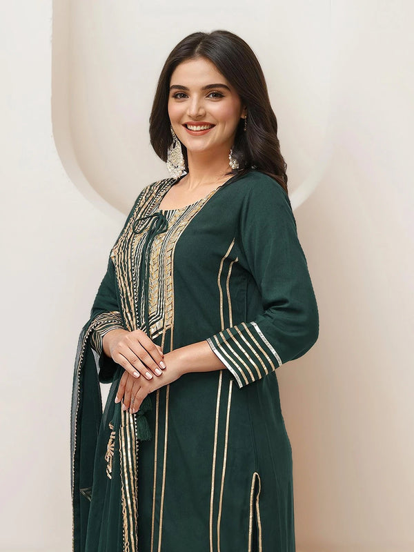 Ethnic Motifs Embroidered Gotta Patti Kurta with Trousers & DupattaKurta Set