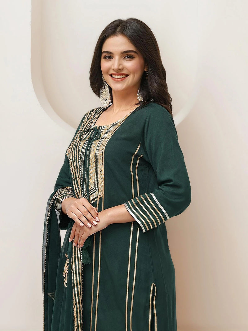 Ethnic Motifs Embroidered Gotta Patti Kurta with Trousers & DupattaKurta Set