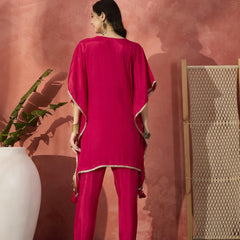 Floral Embroidered Round Neck Kaftan Kurta Set